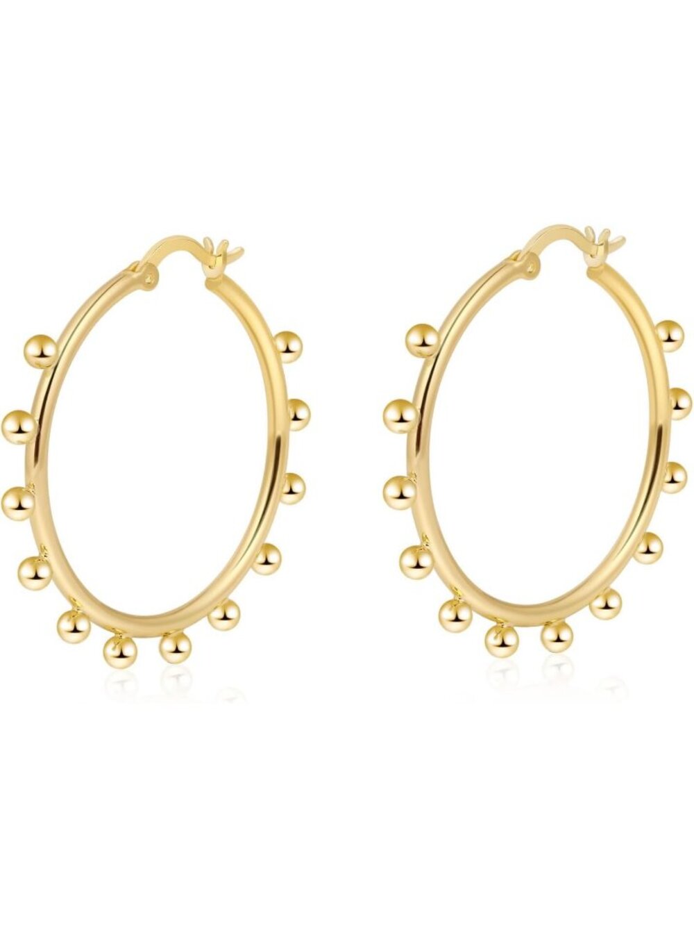 Women's 14K Gold Plated Beaded Beaded Circle Statement Hoop Earrings